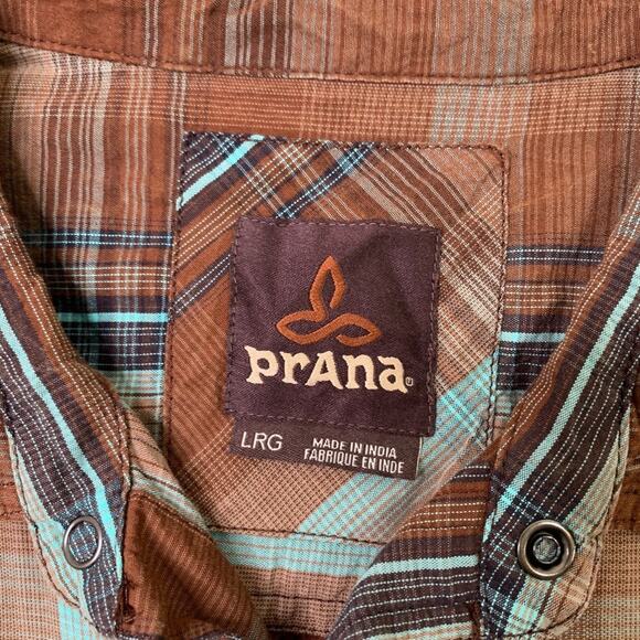 Prana Shirt Mens L Large Cotton Midas Snap Buttons Plaid Short Sleeve Western - Picture 4 of 11